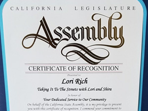 California State Assembly Certificate of Recognition